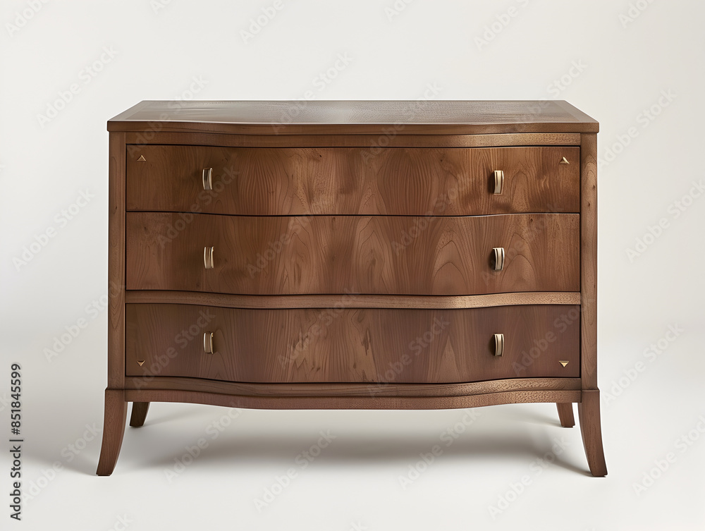 Minimalist Modern Dresser with Metal Pulls on White Background Minimalist Modern Dresser with Metal Pulls on White Background