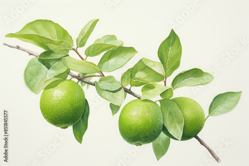 Wallpaper Mural Fresh green lemons on branch watercolor illustration Torontodigital.ca