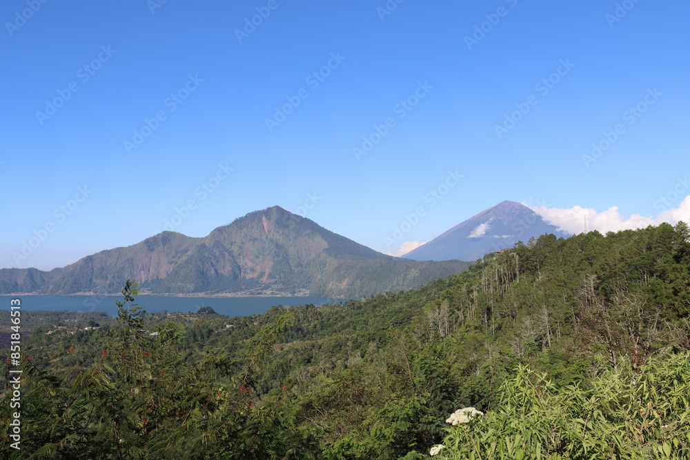 Panoramic view with Beratan lake and Batur pick Panoramic view with Beratan lake and Batur pick