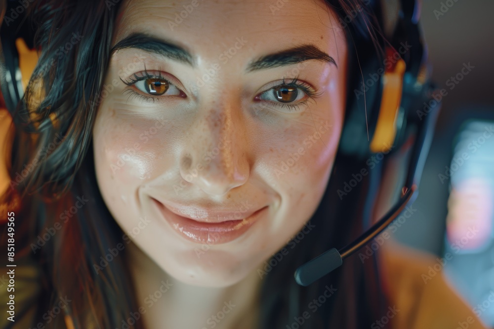 For customer service, CRM queries, and call center, woman and smile in headshot. A happy agent, microphone, and sales, consultancy, or telecom support telemarketing For customer service, CRM queries, and call center, woman and smile in headshot. A happy agent, microphone, and sales, consultancy, or telecom support telemarketing