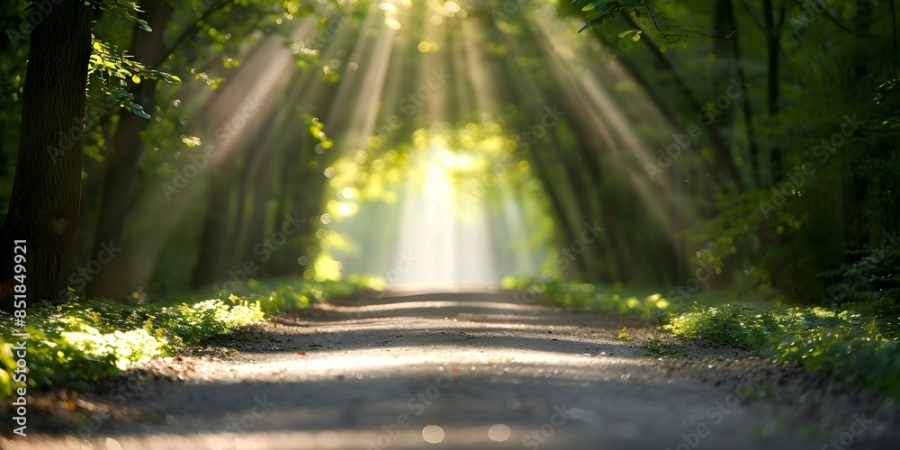Obraz premium Enchanting Ambiance Sunlit Forest Path. Concept Enchanting Ambiance, Sunlit Forest Path