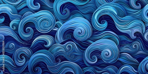 "Seamless Waves and Curls Pattern: Intricate Digital Art Design with Pattern Swatches Included for Creative Projects"