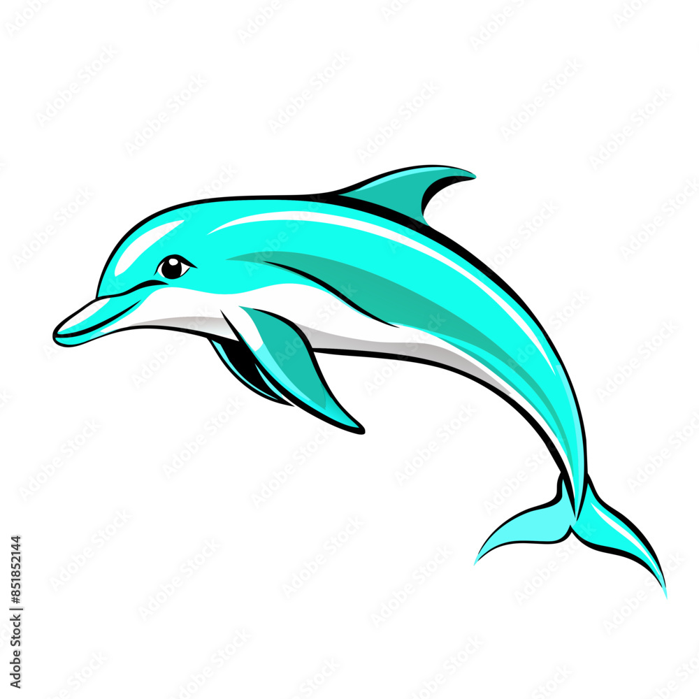  sleek and playful dolphin illustrated in a light blue color with detailed fins.