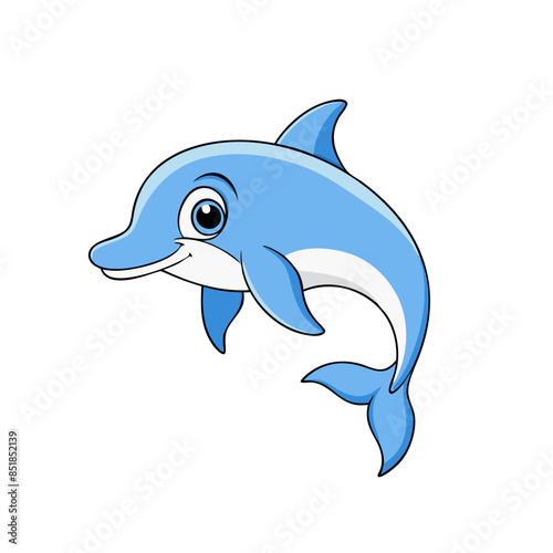 cute cartoon dolphin with a smiling face and a light blue body.