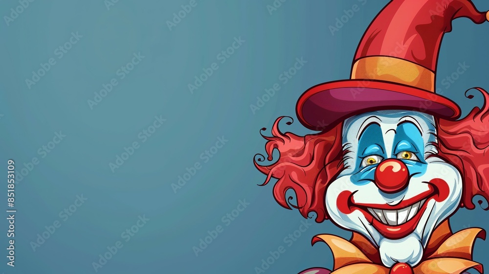 A cartoon clown with a red hat and red face is smiling A cartoon clown with a red hat and red face is smiling