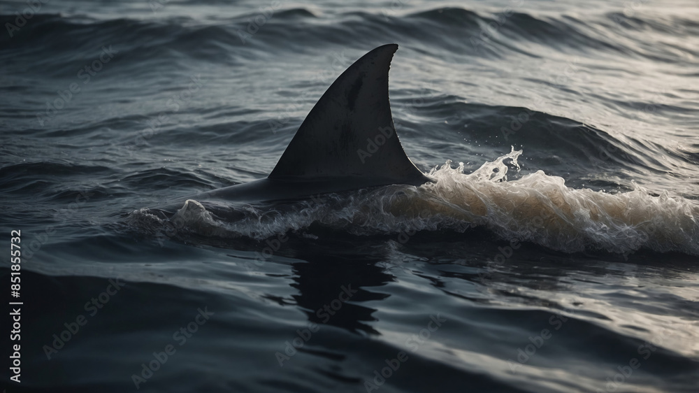 Fototapeta premium Shark fin close-up in murky water