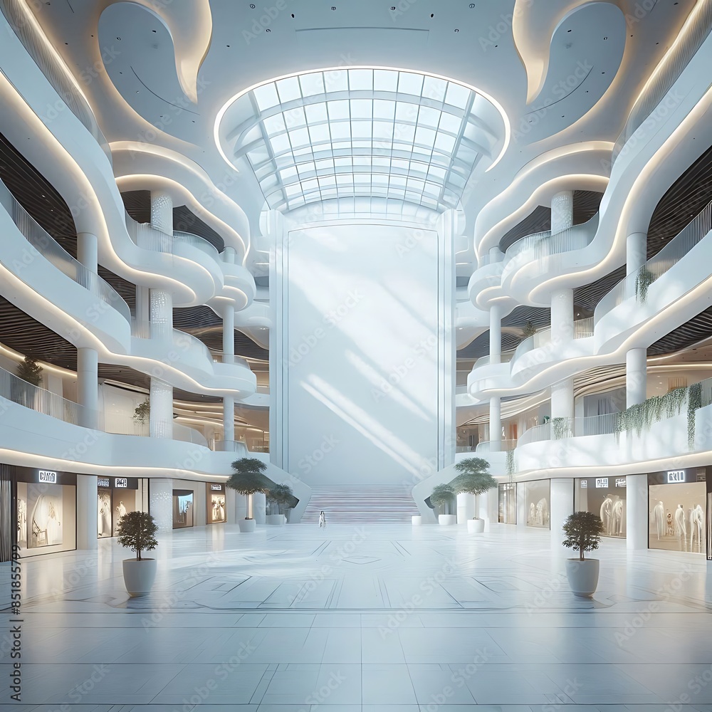 Obraz premium Modern commercial building interior with A large blank white screen building with many balconies unique.