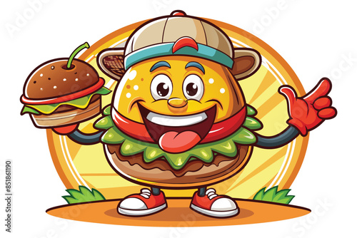 mascot burger cartoon sticker