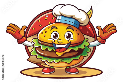 mascot burger cartoon sticker
