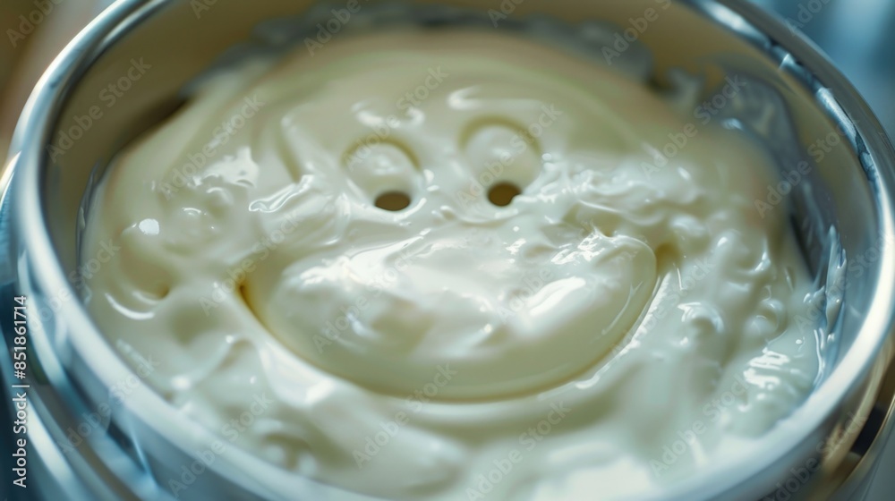 A simple scene with a bowl of yogurt placed on a table, no other objects or people in view