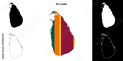 Sri Lanka blank outline map set
