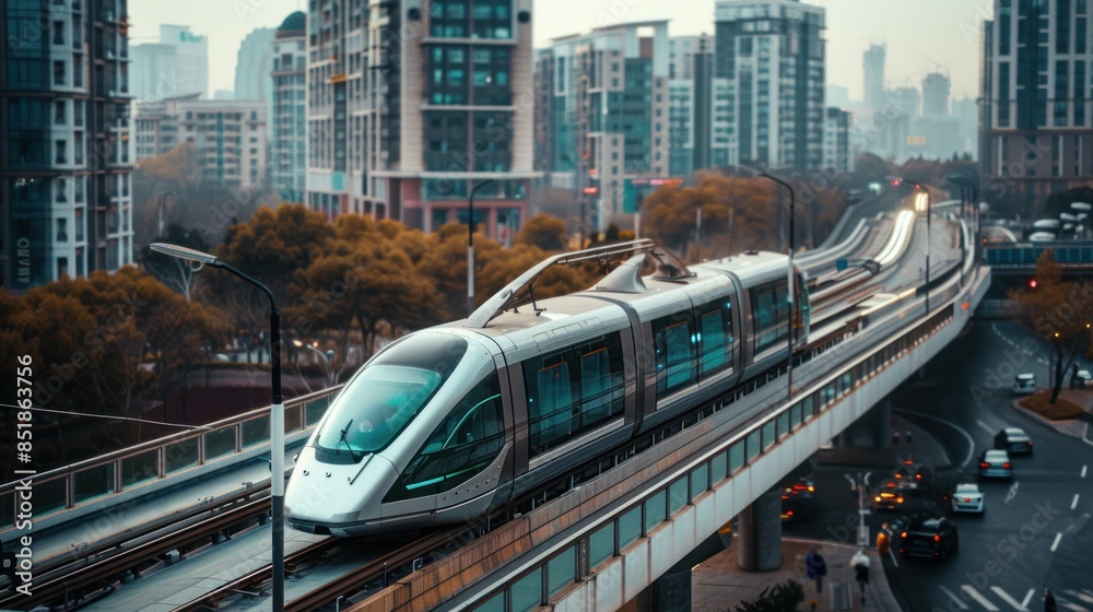 Naklejka premium modern train technology transportation futuristic at downtown