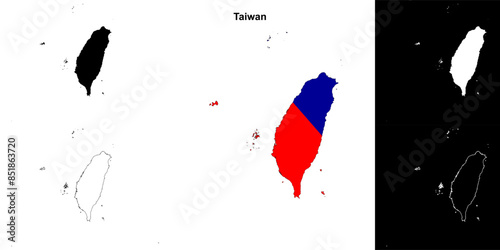 Taiwan blank outline map set