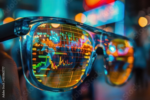 Wallpaper Mural A closeup of an angel investors augmented reality glasses displaying realtime data on investment opportunities and startup metrics Torontodigital.ca