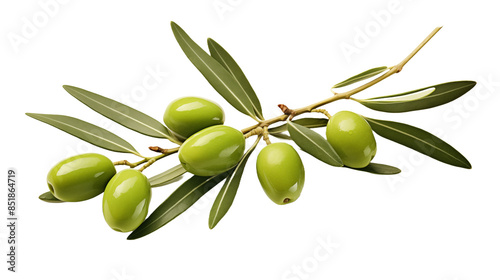 Isolated green olives on an olive branch