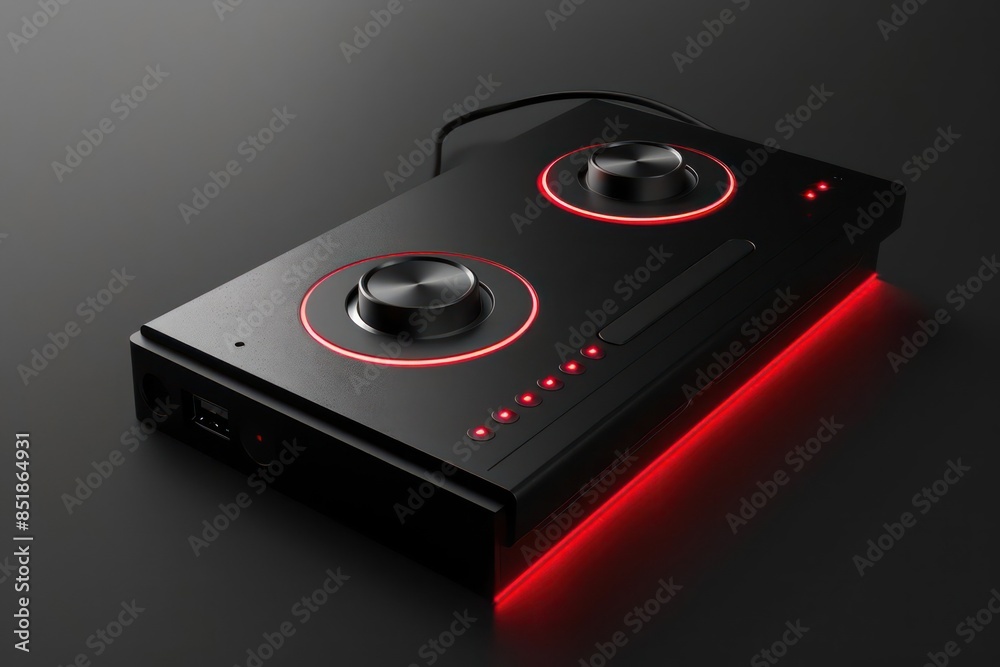 Fototapeta premium A futuristic, compact audio interface with a sleek design, offering highquality sound processing and minimalistic controls for musicians