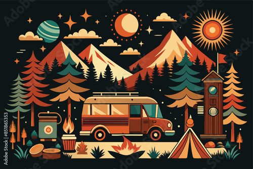 camping van holiday in the forest