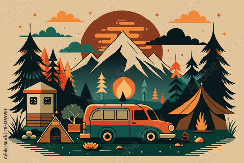 camping van holiday in the forest