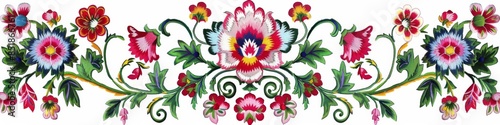 folk vintage embroidery floral border banner on white background
