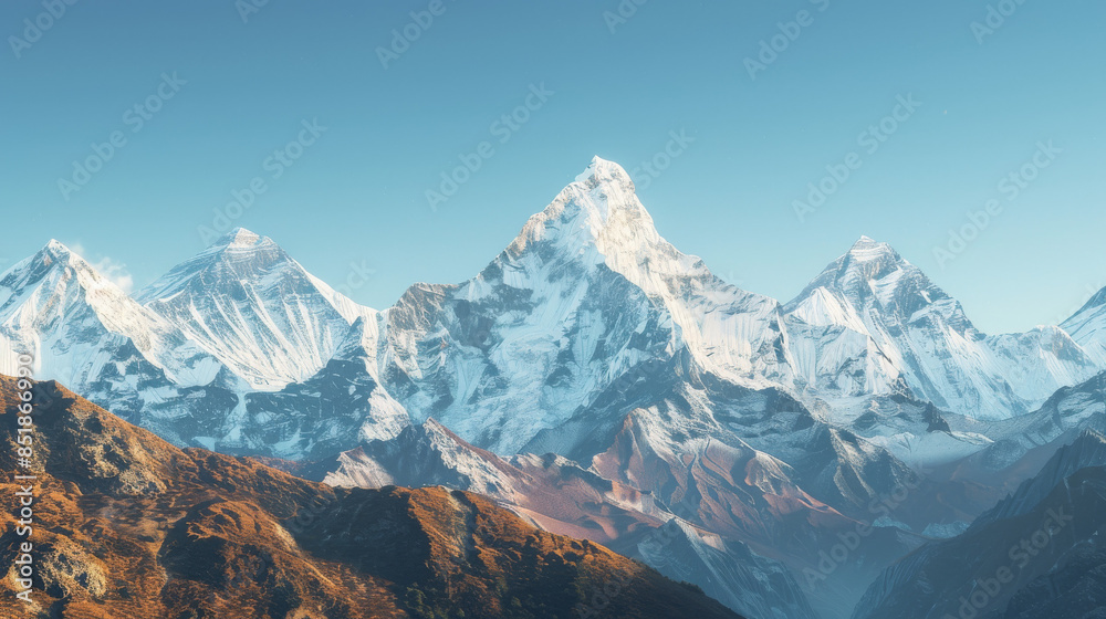 Fototapeta premium landscape photograph of snow-capped mountains against a clear blue sky
