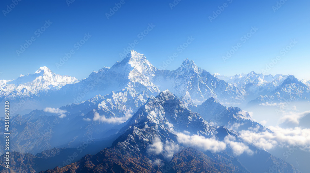 landscape photograph of snow-capped mountains against a clear blue sky landscape photograph of snow-capped mountains against a clear blue sky