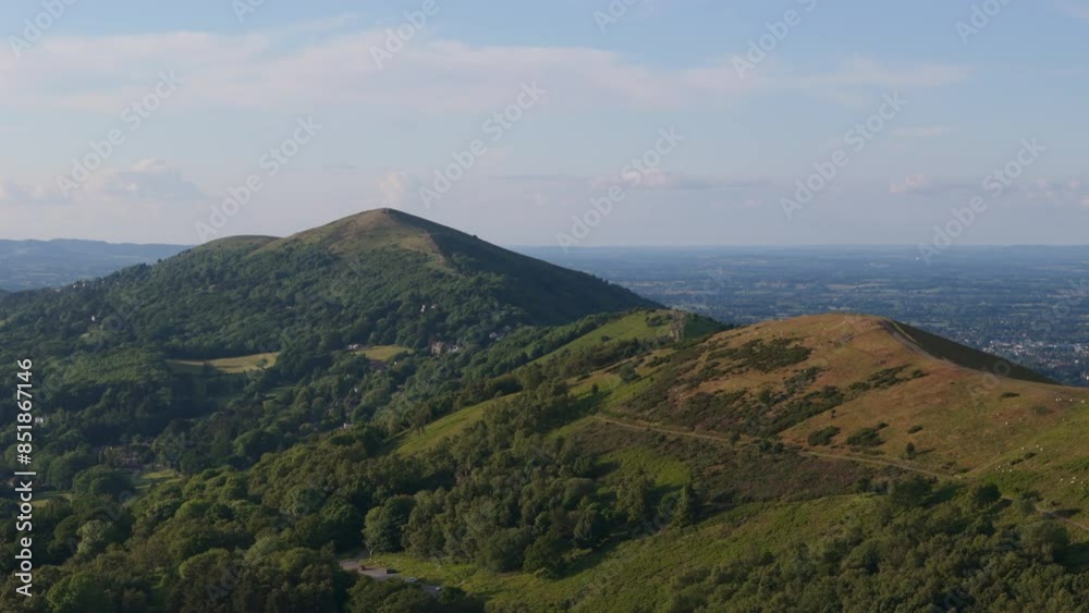 Aerial view of the Malvern Hills in Herefordshire and Worcestershire, beautiful English landscape
