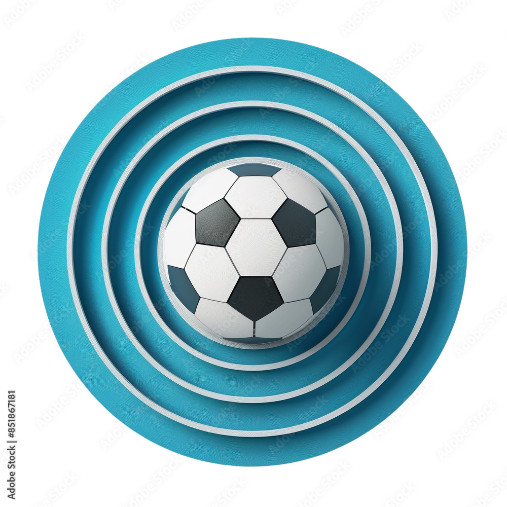 3D soccer ball isolated on blue circular waves background. Stock photo ideal for sports, design, and digital projects. 3D soccer ball isolated on blue circular waves background. Stock photo ideal for sports, design, and digital projects.