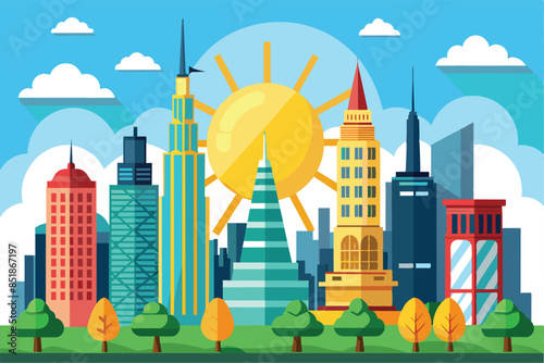 summer in the city bustling with buildings and sunshine