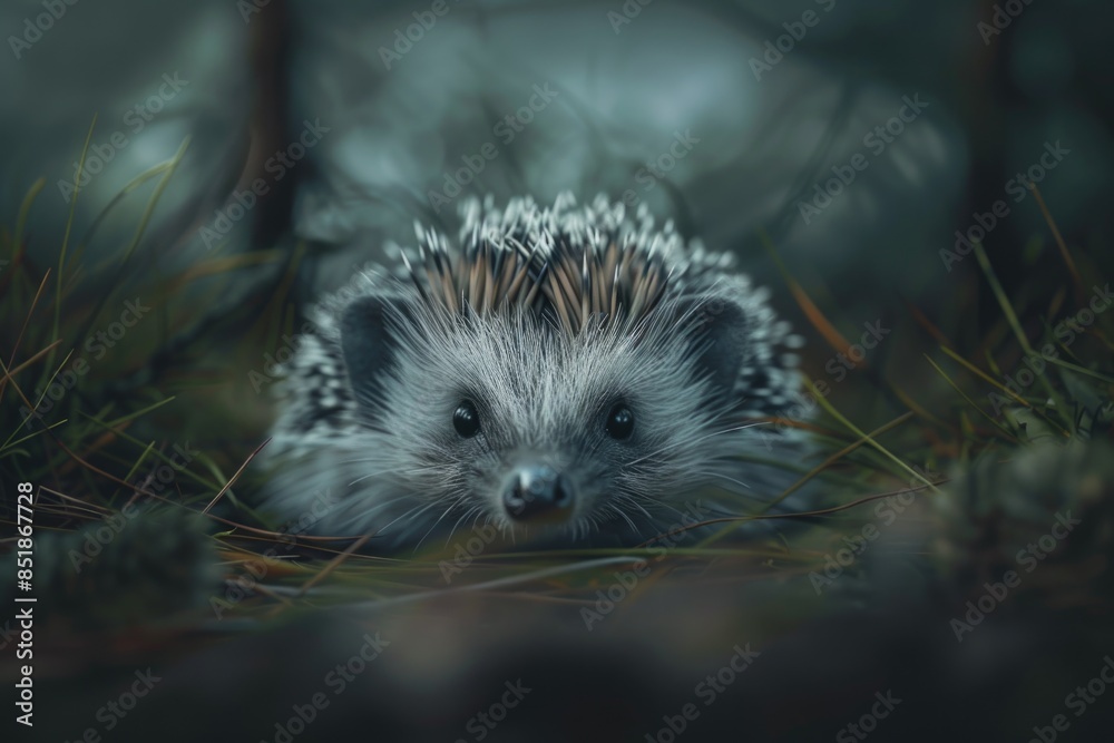 Fototapeta premium A small hedge sitting atop a lush green forest, suitable for nature or garden-themed projects