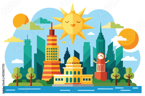 summer in the city bustling with buildings and sunshine
