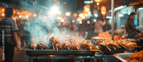 Hot grilled street food at night market