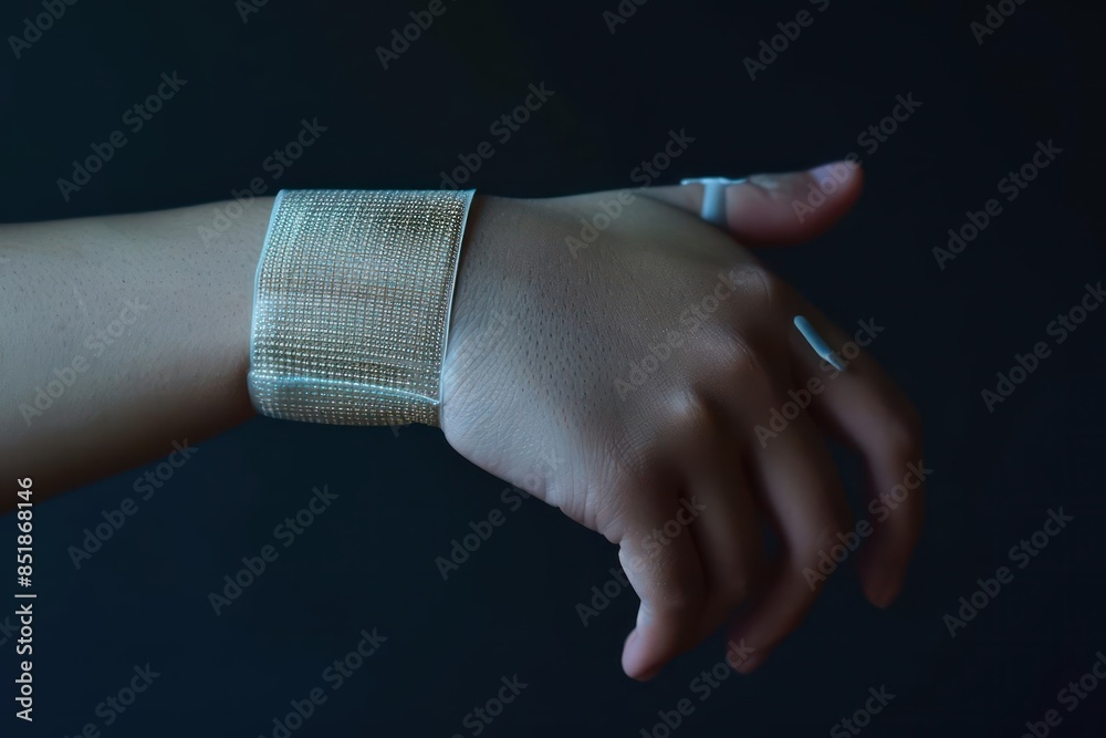 Fototapeta premium A hightech, minimalist bandage that monitors healing and sends updates to a connected app, with no visible wires or bulk