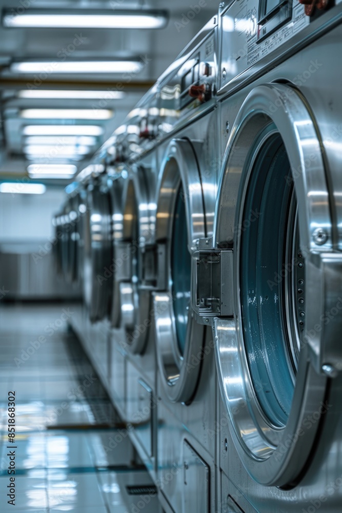 Obraz premium Row of washing machines at a public laundry facility