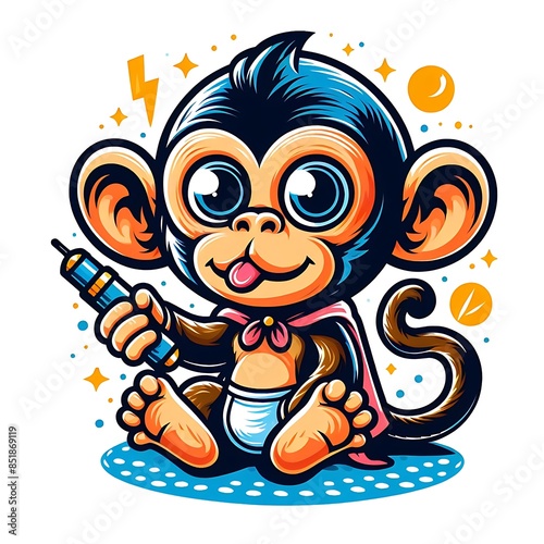 A cartoon of a monkey design colours graphic holding a screwdriver Art.