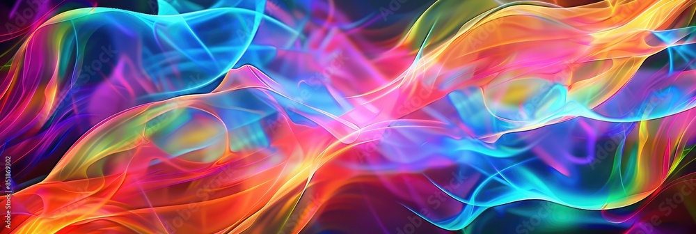 Vibrant digital art displayed on a wide banner hologram. Wide banner hologram Vibrant digital art displayed on a wide banner hologram. Wide banner hologram