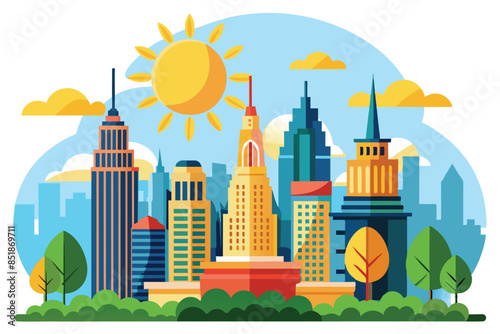 summer in the city bustling with buildings and sunshine