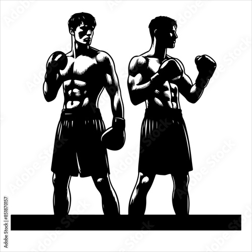 Boxer silhouettes. A boxer stands with a pose vector silhouette