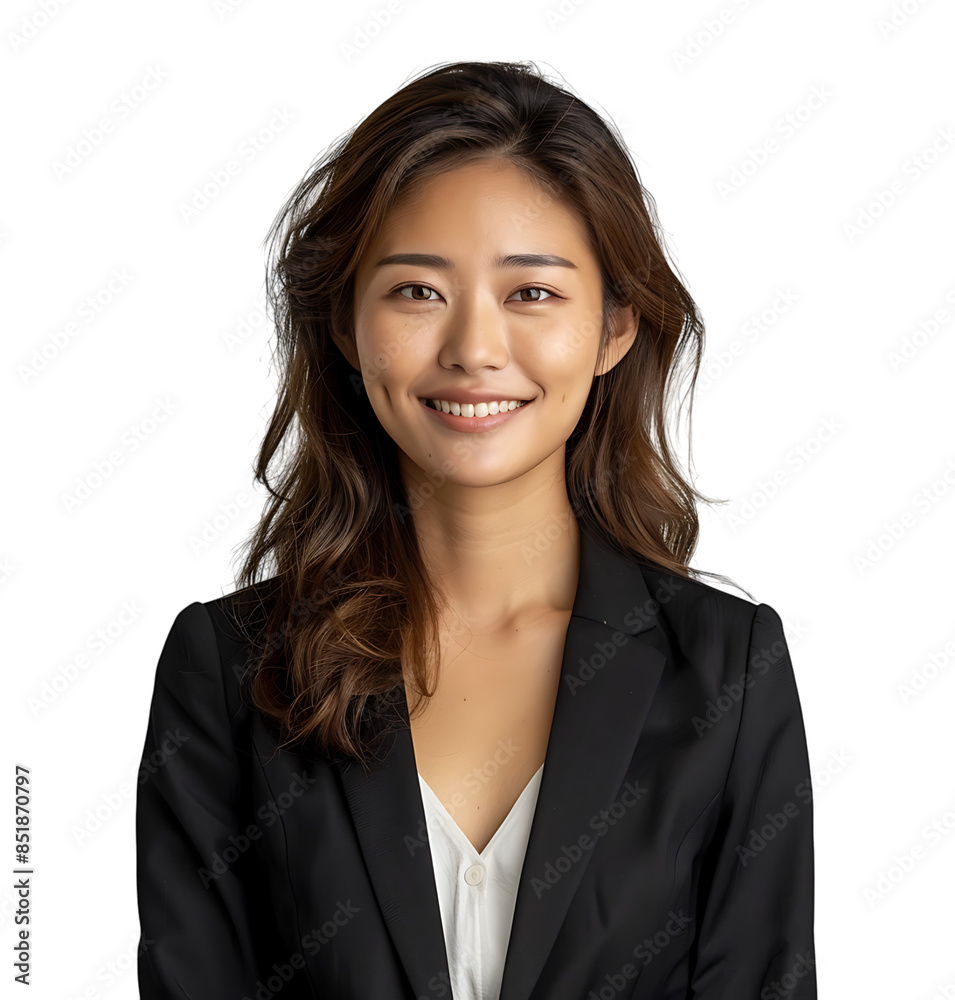 Shot of a smiling businesswoman with black coat while isolated on white on isolated transparent background Shot of a smiling businesswoman with black coat while isolated on white on isolated transparent background
