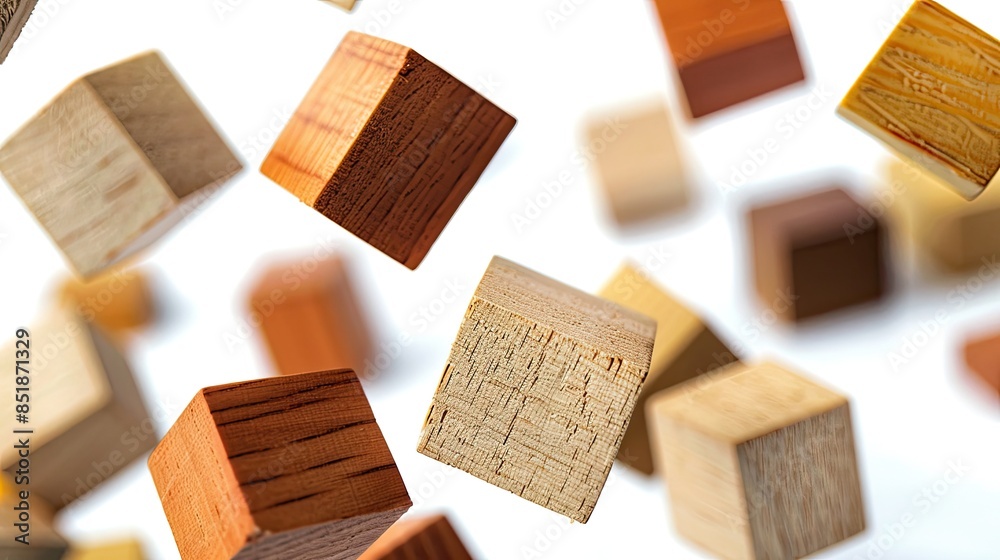 Falling Handcrafted Wooden Toys and Puzzles on White Background in High Resolution, Closeup Toy Photography with Studio Lighting Falling Handcrafted Wooden Toys and Puzzles on White Background in High Resolution, Closeup Toy Photography with Studio Lighting