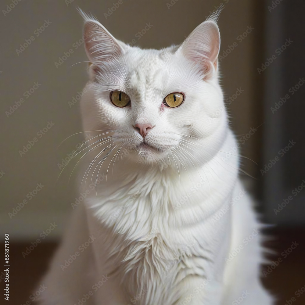 Obraz premium Portrait of a White Sitting Cat. 