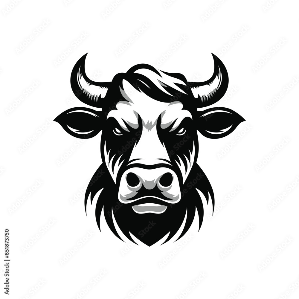 Vector angry cow head logo silhouette illustration template on white background.