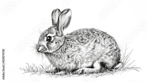 Line drawing of rabbit over white background.