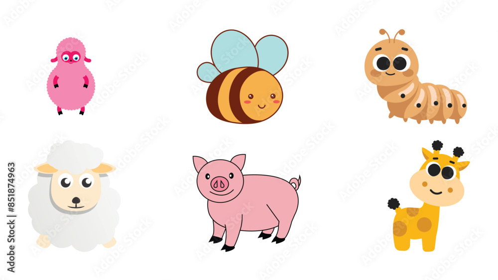 A set of cute cartoon animal collection 