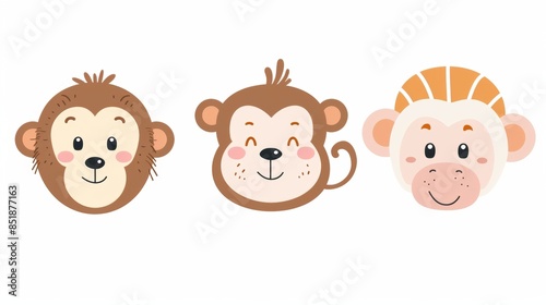 Monkey. Flat vector illustration of cute animal. Baby nursery art.