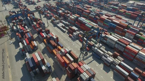 Aerial view of containers at the Barnabé Island Seaport, part of the Porto do Santos estuary - Santos, São Paulo, Brazil photo