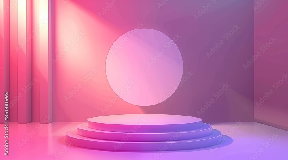 background for a product presentation, a round podium with a pink and purple gradient on the wall background for a product presentation, a round podium with a pink and purple gradient on the wall