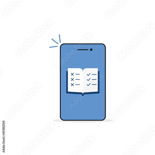 cartoon e-library application with phone. flat simple trend modern elibrary or edtech logotype graphic art design isolated on white background. concept of easy