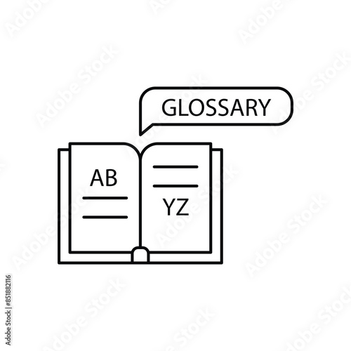 thin line glossary logo like grammar book. concept of text thesaurus with a to z letters and school educate. linear simple modern lineart storytelling logotype