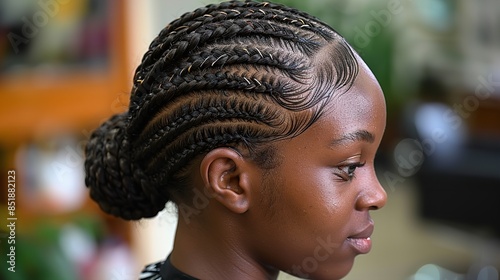 Close-up image of a young girl with braided hair looking to the side