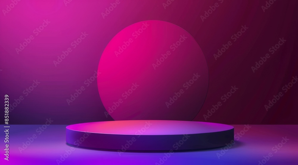 background for a product presentation. a round podium with a pink and purple gradient on the wall background for a product presentation. a round podium with a pink and purple gradient on the wall